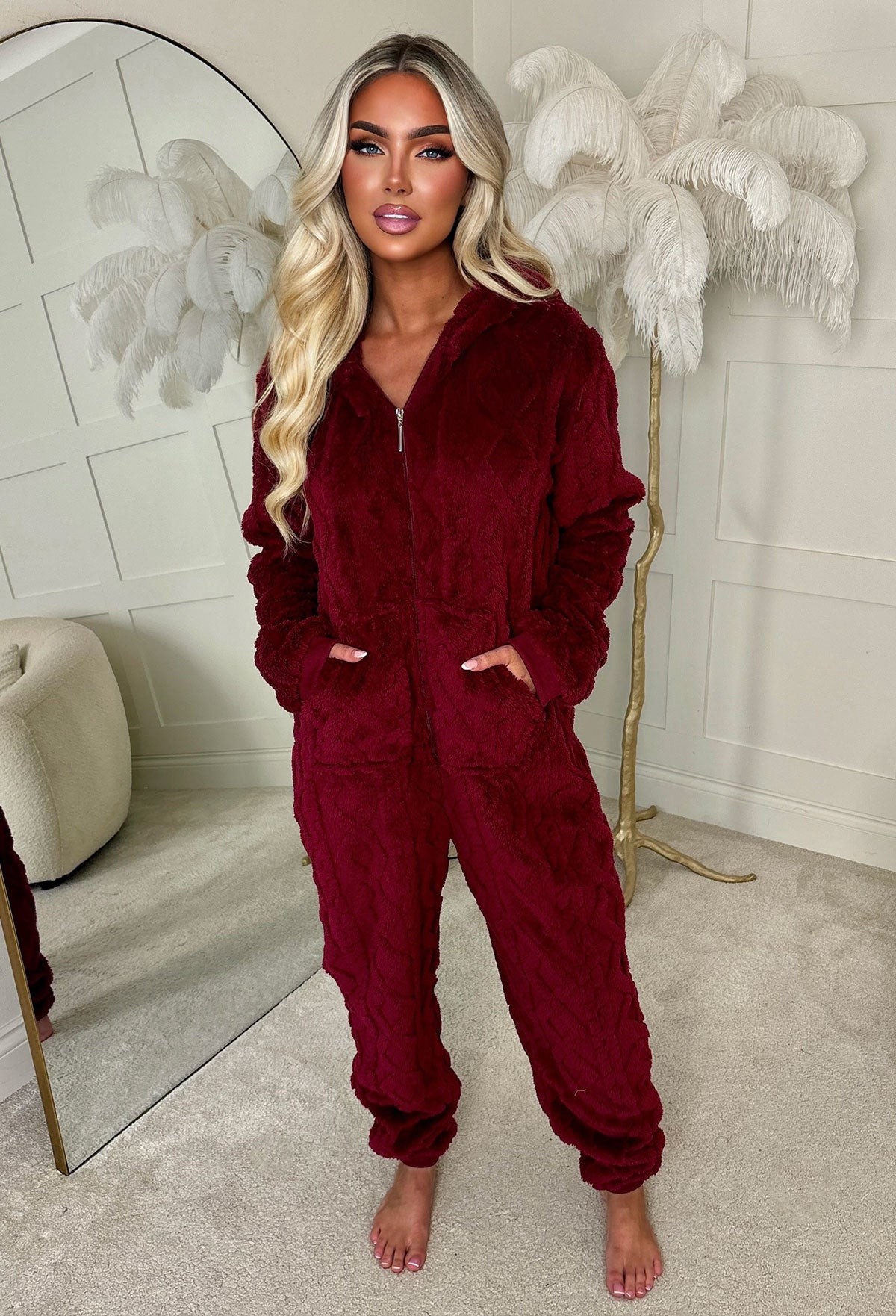 Aspen Chic Burgundy Cable Knit Fluffy Onesie