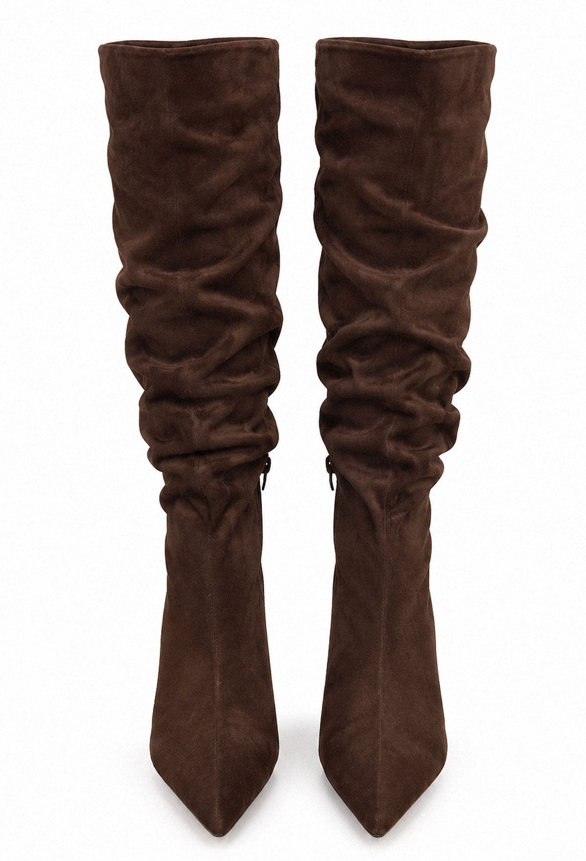 Roxy Brown Faux Suede Ruched Heel Boots view 3