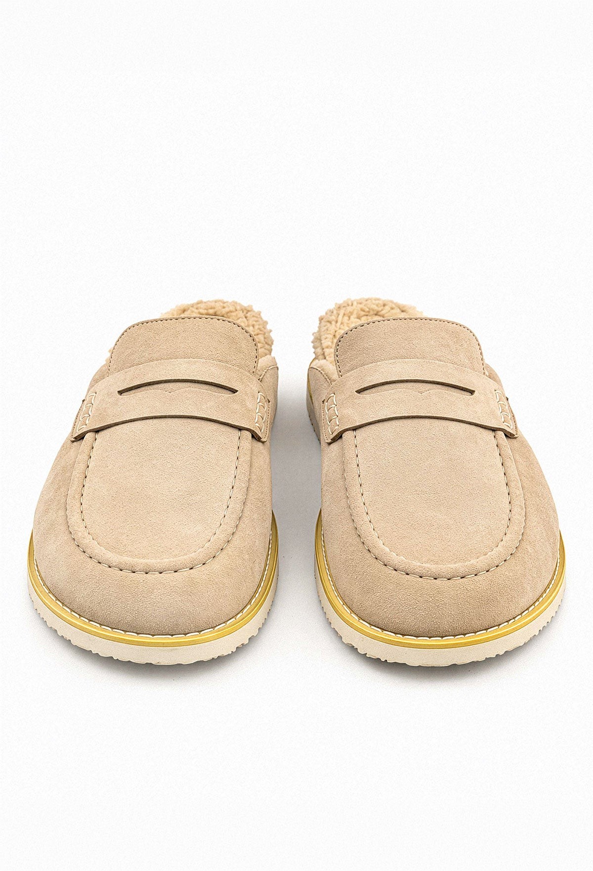 Amber Beige Faux Fur Lined Suede Sliders view 3
